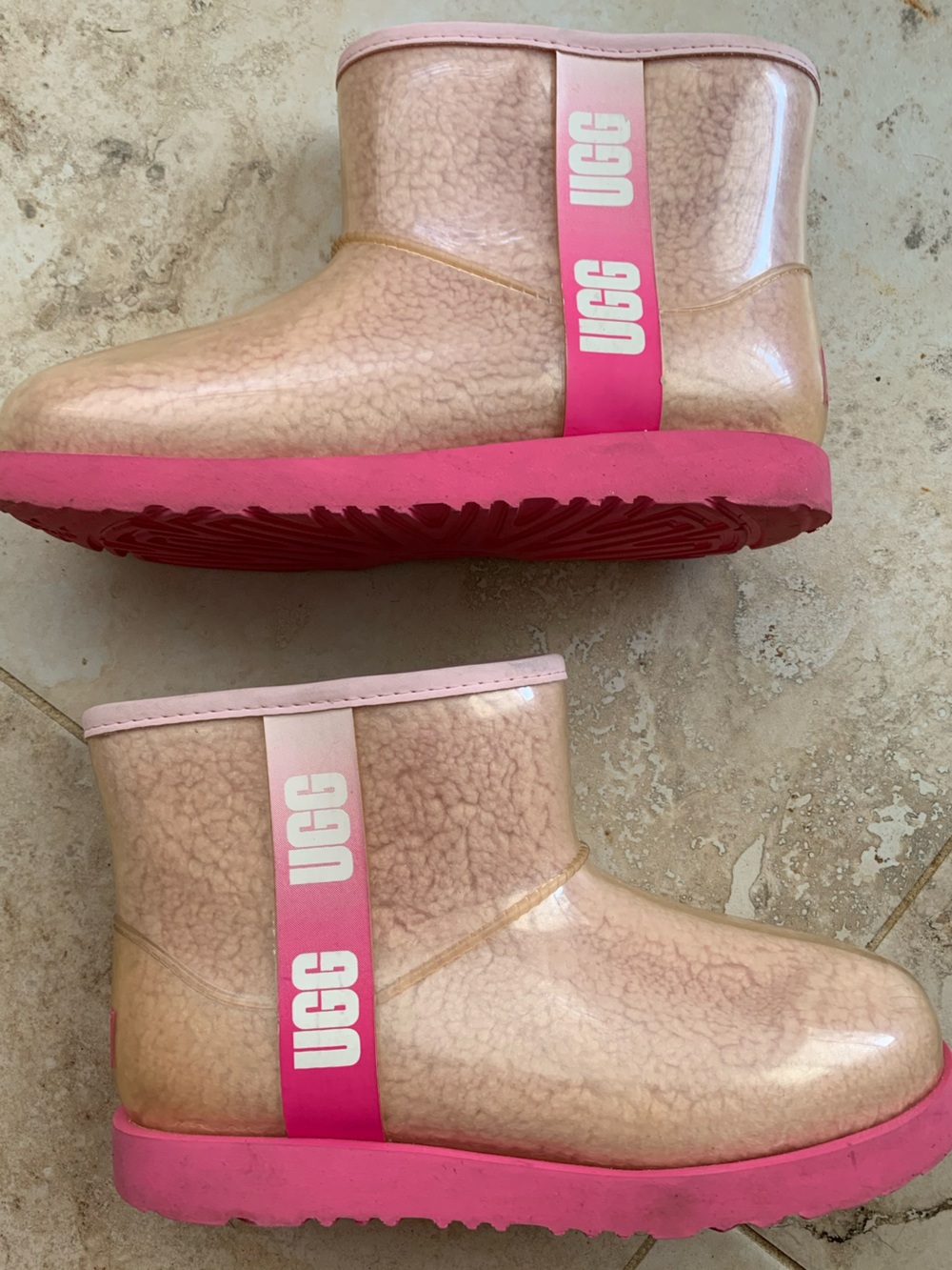 UGG Kids Pink Clear Rain & Snow Boots with Pink Soles
